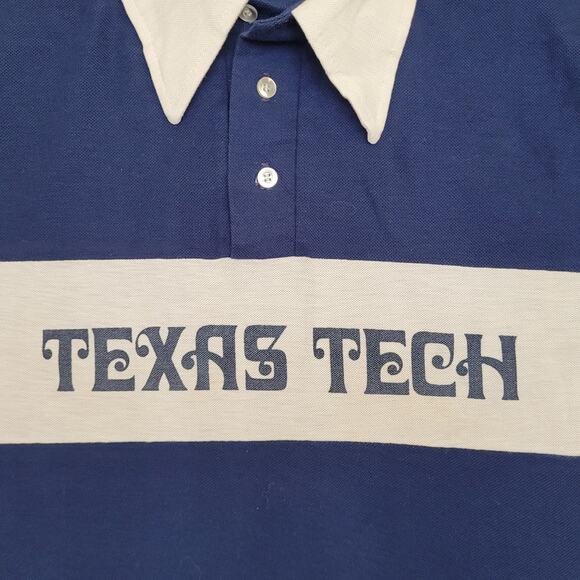 Vintage 80s Texas Tech University Polo Shirt S/M 20x25 Blue - Picture 10 of 13